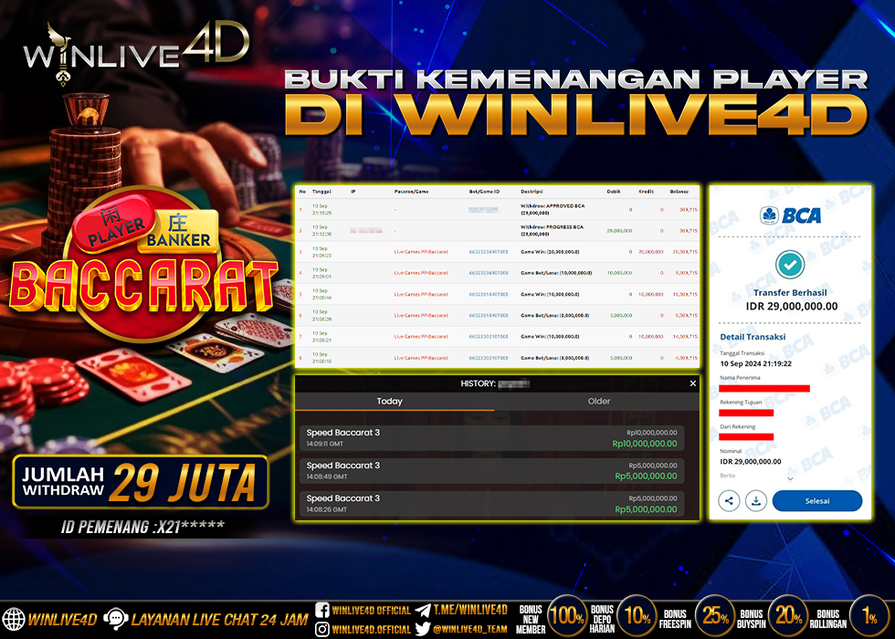 WINLIVE4D JACKPOT BACCARAT RP.29.000.000.,- LUNAS