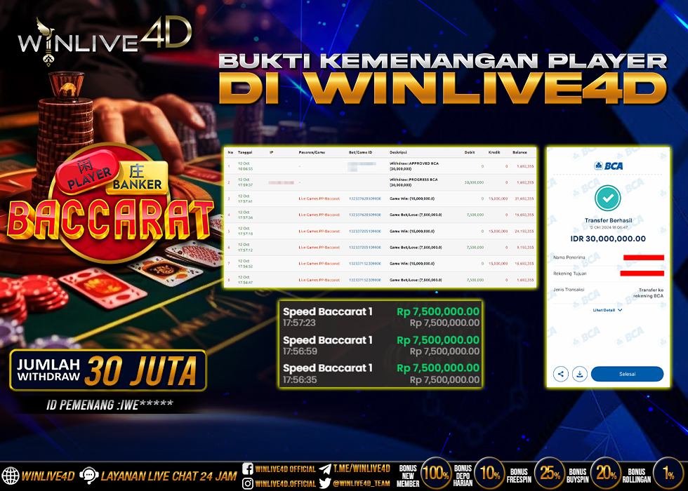 WINLIVE4D JACKPOT BACCARAT RP.30.000.000.,- LUNAS