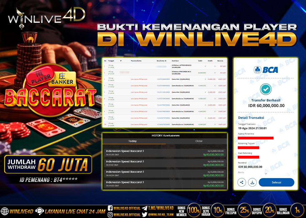 WINLIVE4D JACKPOT BACCARAT RP.60.000.000.,- LUNAS