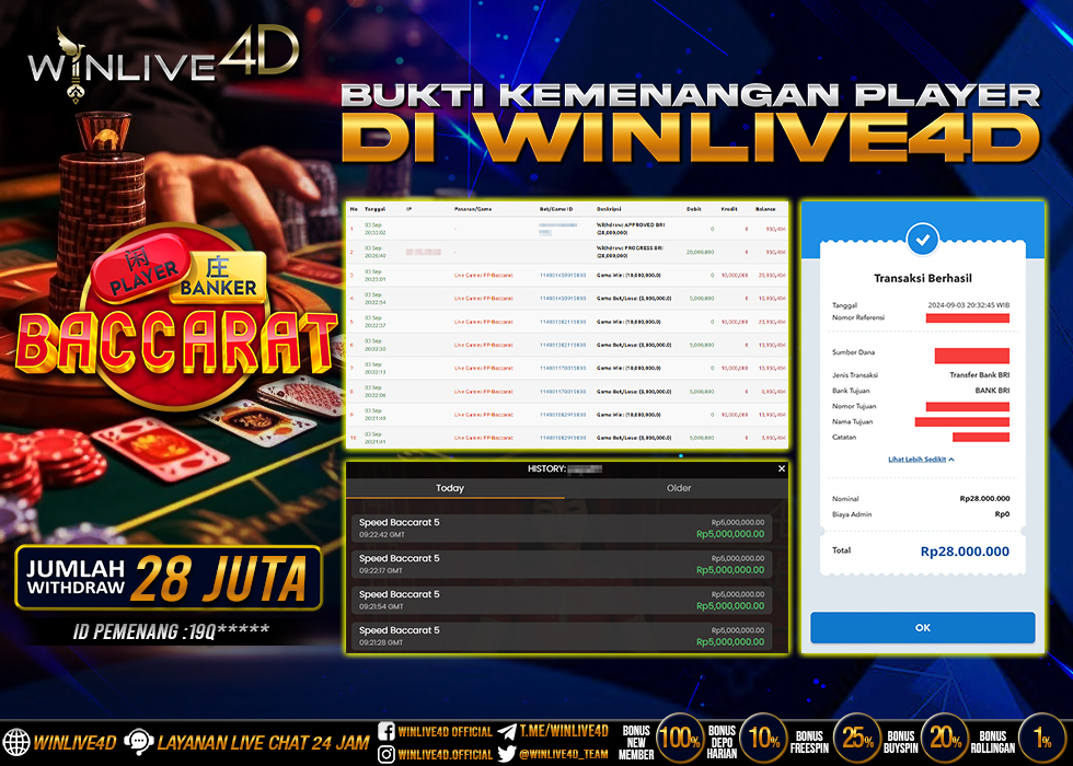 WINLIVE4D JACKPOT BACCARAT RP.28.000.000.,- LUNAS