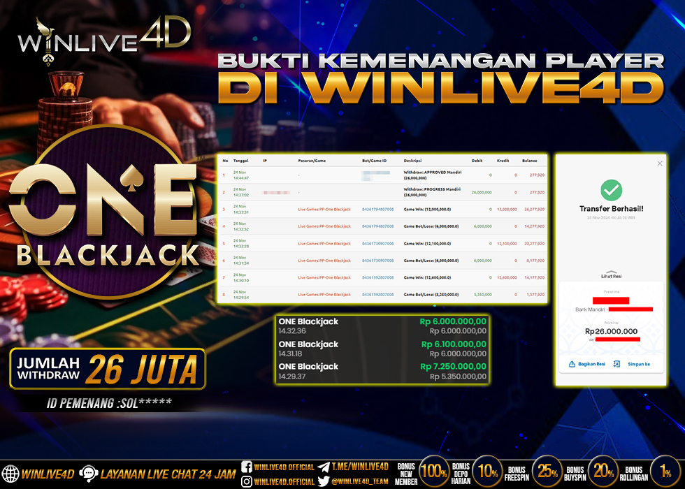WINLIVE4D JACKPOT LIVE CASINO ONE BLACKJACK.,- LUNAS