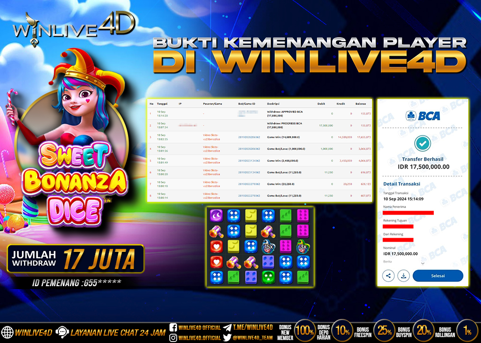 WINLIVE4D JACKPOT SLOT GATES OF OLYMPUS DICE RP.17.500.000.,- LUNAS