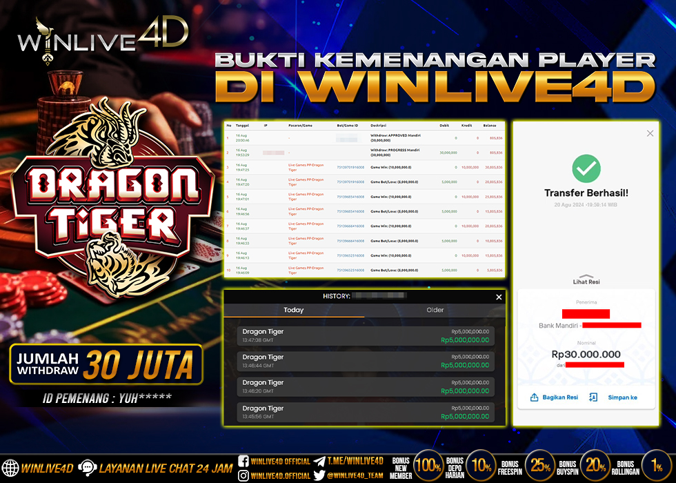 WINLIVE4D JACKPOT LIVE CASINO DRAGON TIGER.,- LUNAS