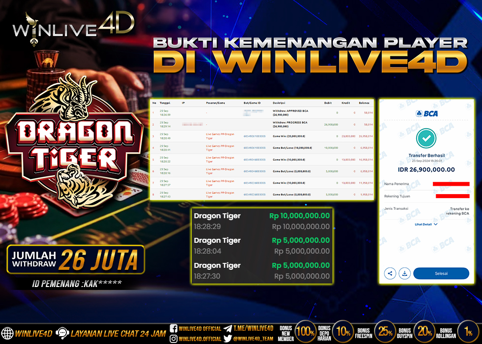 WINLIVE4D JACKPOT LIVE CASINO DRAGON TIGER.,- LUNAS