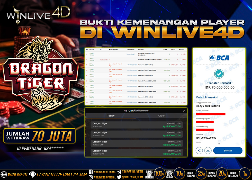 WINLIVE4D JACKPOT LIVE CASINO DRAGON TIGER.,- LUNAS