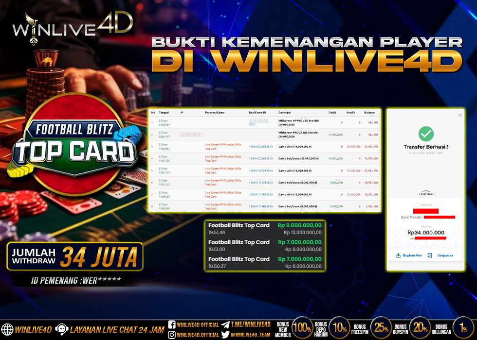 WINLIVE4D JACKPOT LIVE CASINO FOOTBALL BLITZ TOP CARD.,- LUNAS