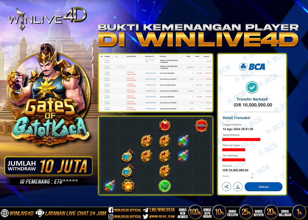 WINLIVE4D JACKPOT SLOT GATES OF GATOTKACA Rp.10.000.000.,- LUNAS