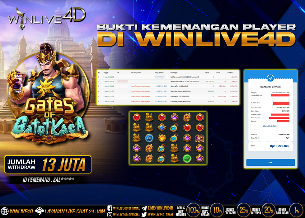 WINLIVE4D JACKPOT SLOT GATES OF GATOTKACA Rp.13.200.000.,- LUNAS