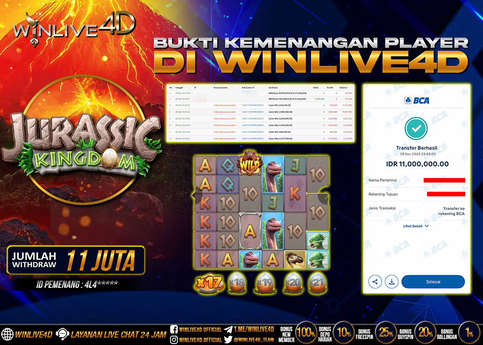 WINLIVE4D JACKPOT SLOT JURASSIC KINGDOM Rp.18.000.000.,- LUNAS