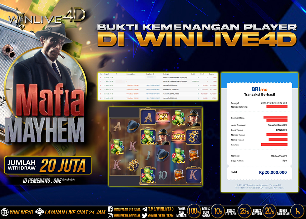 WINLIVE4D JACKPOT SLOT MAFIA MAYHEM Rp.20.000.000.,- LUNAS