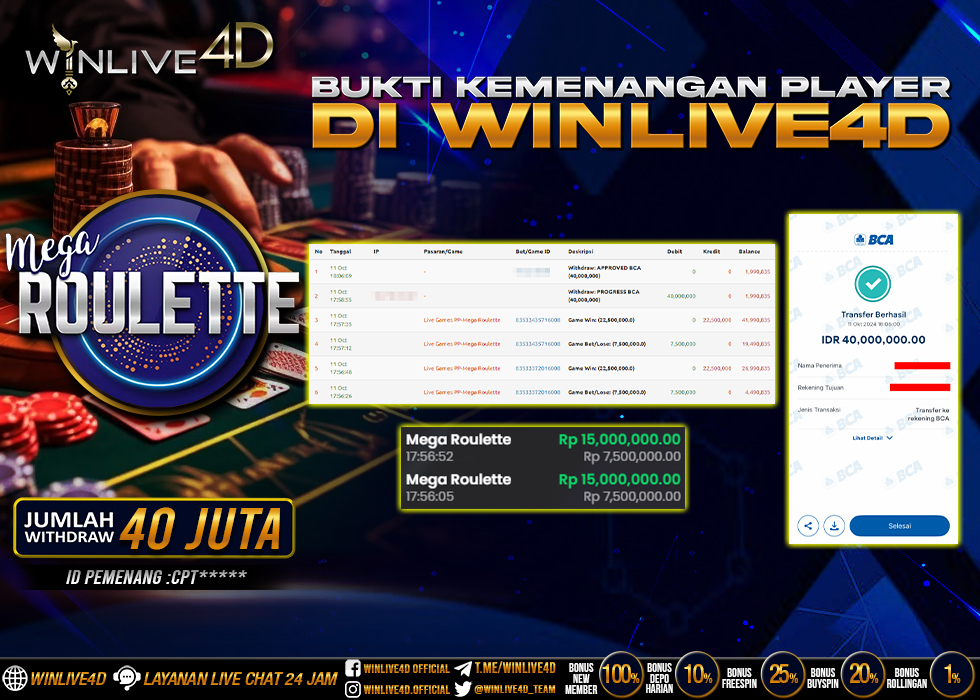 WINLIVE4D JACKPOT LIVE CASINO MEGA ROULETTE.,- LUNAS
