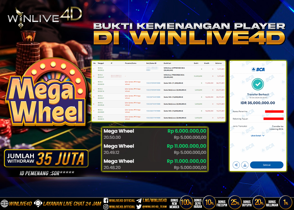 WINLIVE4D JACKPOT LIVE CASINO MEGA WHEEL.,- LUNAS