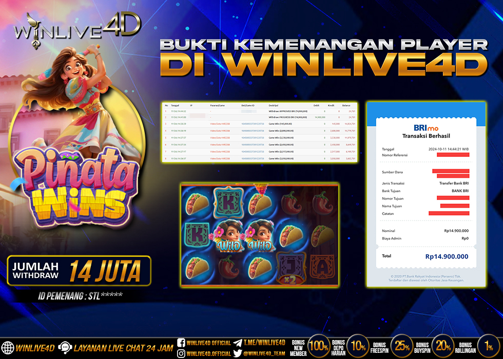 WINLIVE4D JACKPOT SLOT PINATA WINS Rp.14.900.000.,- LUNAS