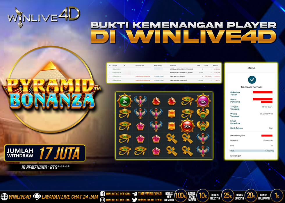 WINLIVE4D JACKPOT SLOT PYRAMID BONANZA Rp.17.000.000.,- LUNAS
