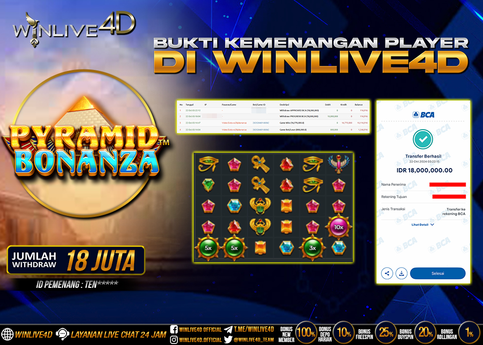 WINLIVE4D JACKPOT SLOT PYRAMID BONANZA Rp.18.000.000.,- LUNAS