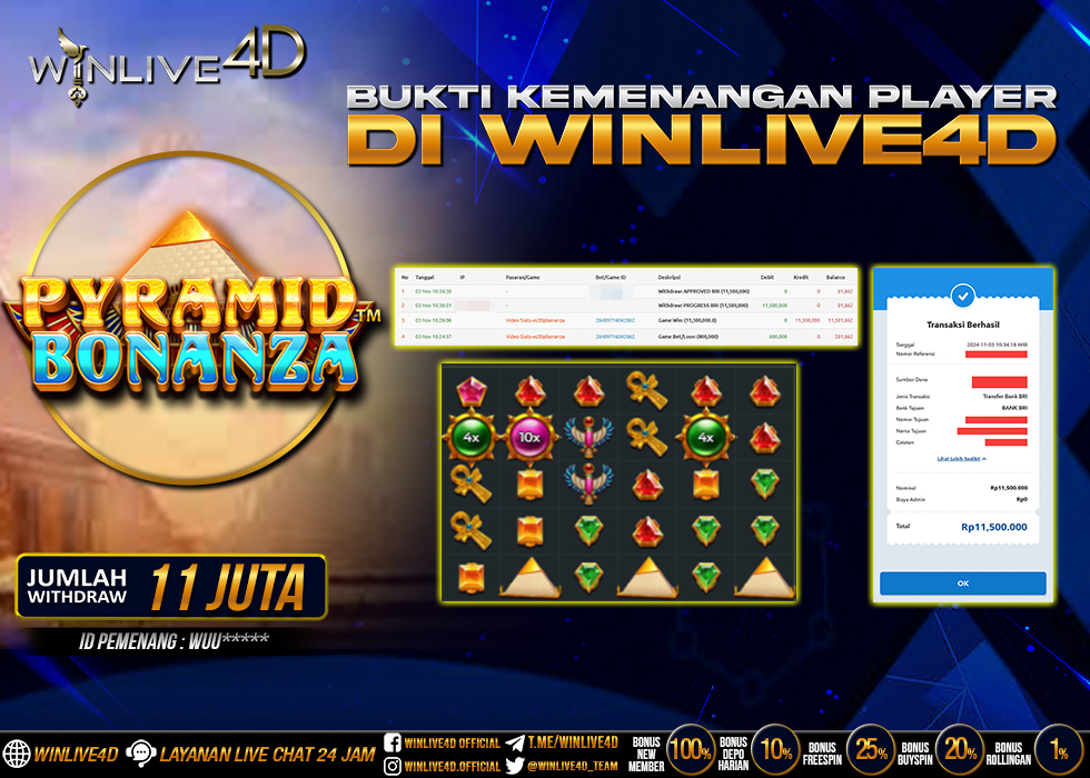 WINLIVE4D JACKPOT SLOT PYRAMID BONANZA Rp.11.500.000.,- LUNAS