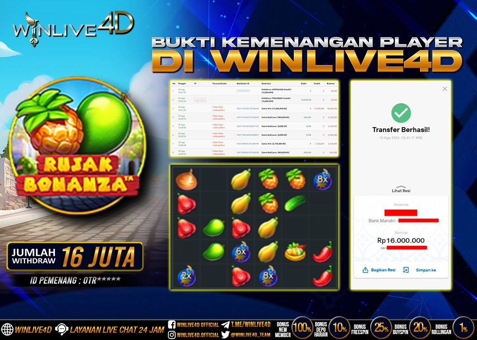 WINLIVE4D JACKPOT RUJAK BONANZA Rp.16.000.000.,- LUNAS