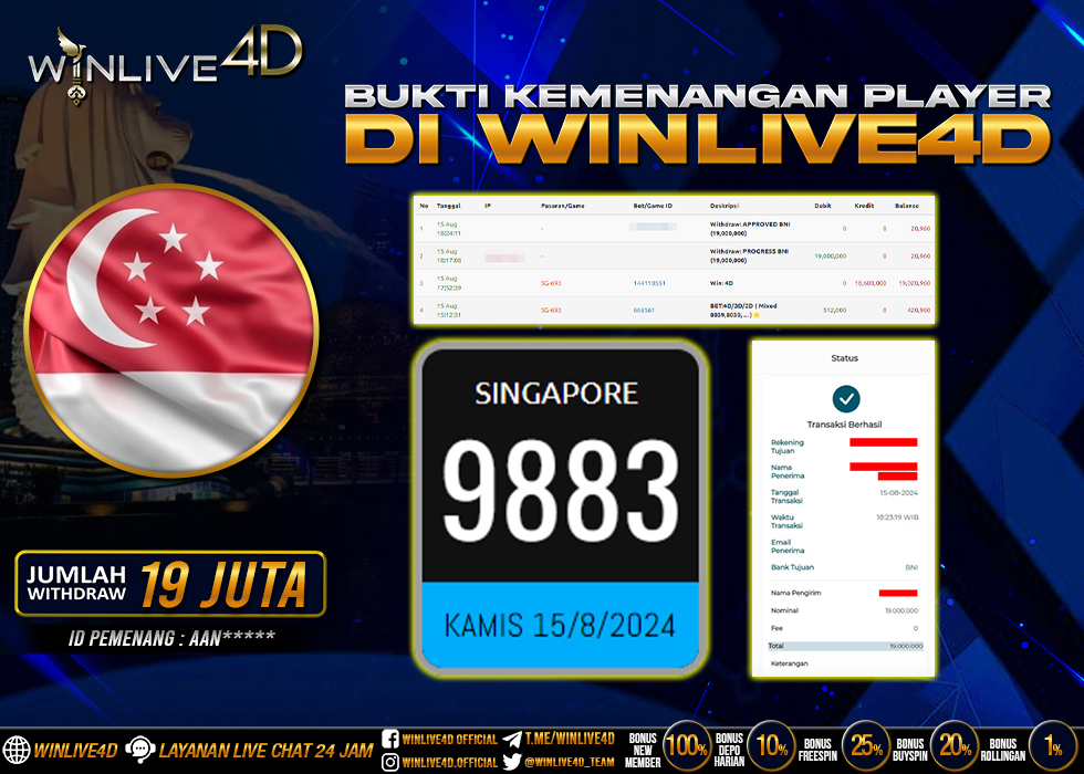 WINLIVE4D JACKPOT TOGEL SINGAPORE Rp.19.000.000.,- LUNAS