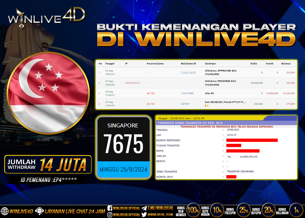 WINLIVE4D JACKPOT TOGEL SINGAPORE Rp.17.600.000.,- LUNAS