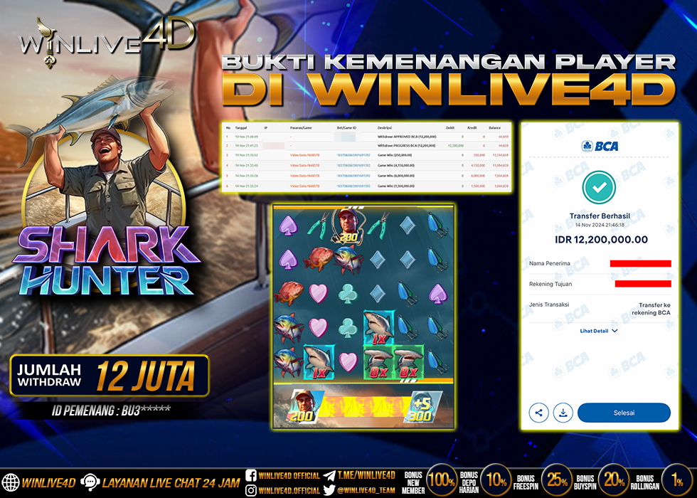 WINLIVE4D JACKPOT SHARK HUNTER Rp.12.200.000.,- LUNAS