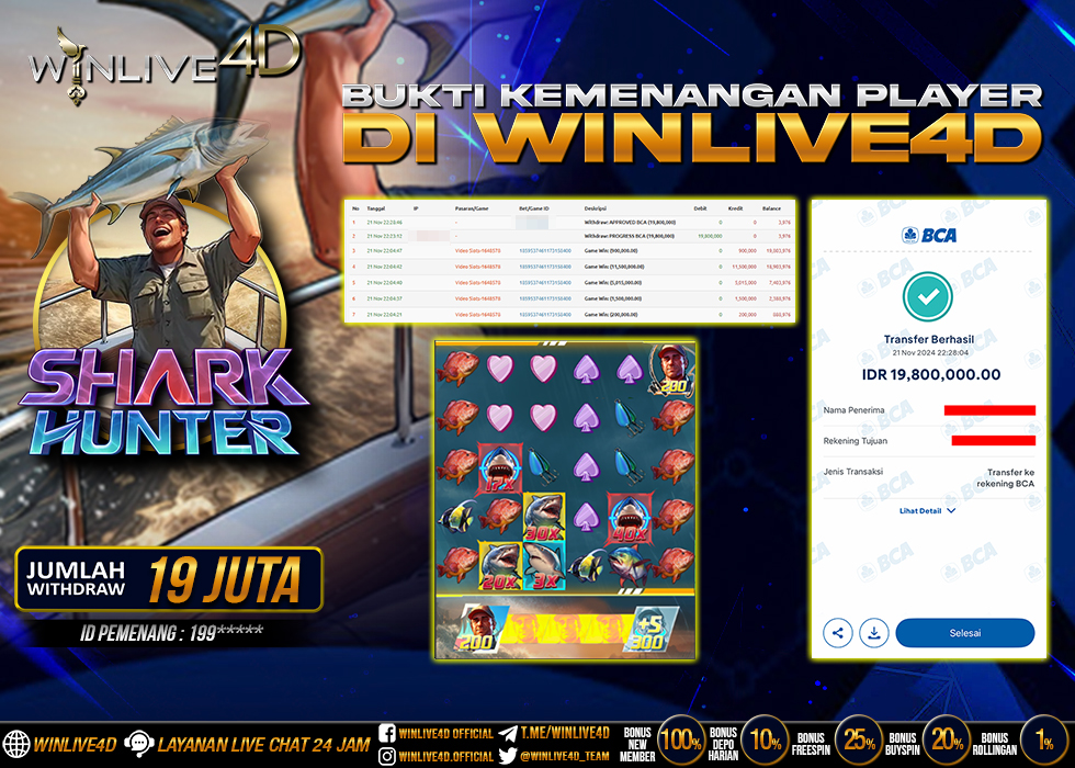 WINLIVE4D JACKPOT SHARK HUNTER Rp.19.800.000.,- LUNAS