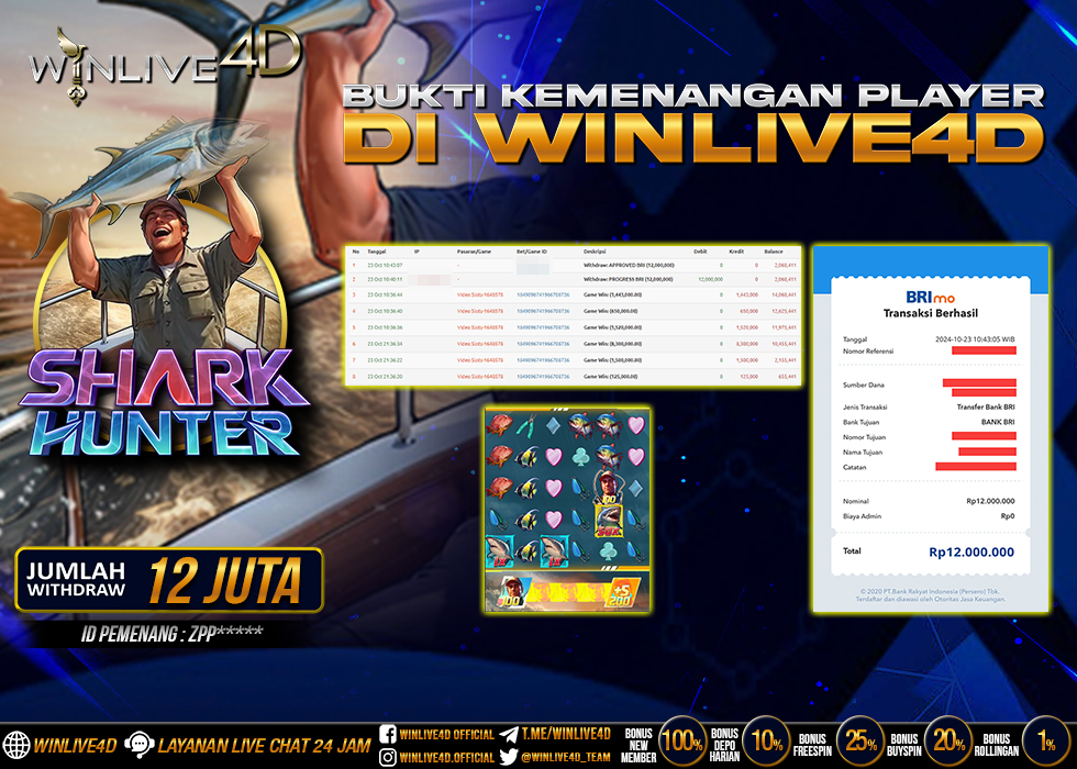 WINLIVE4D JACKPOT SHARK HUNTER Rp.12.000.000.,- LUNAS