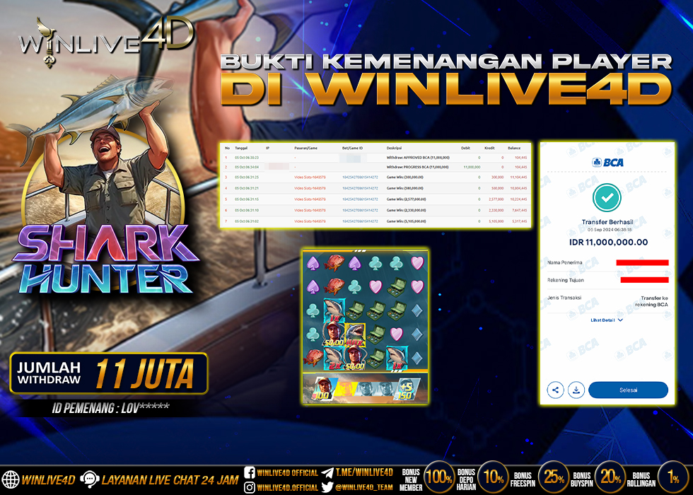 WINLIVE4D JACKPOT SHARK HUNTER Rp.11.000.000.,- LUNAS
