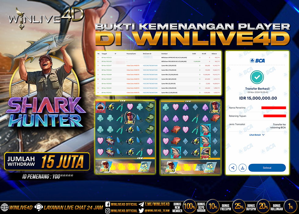 WINLIVE4D JACKPOT SHARK HUNTER Rp.15.000.000.,- LUNAS