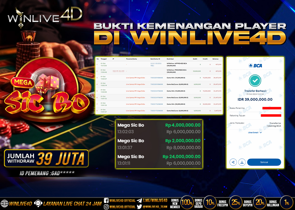WINLIVE4D JACKPOT LIVE CASINO MEGA SICBO.,- LUNAS