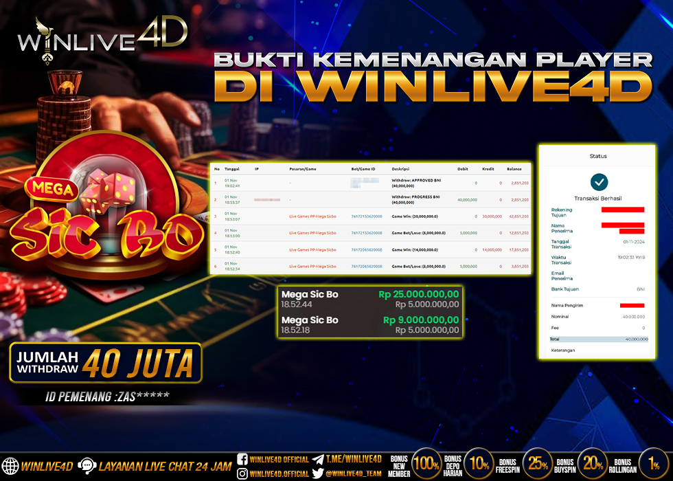 WINLIVE4D JACKPOT LIVE CASINO MEGA SICBO.,- LUNAS