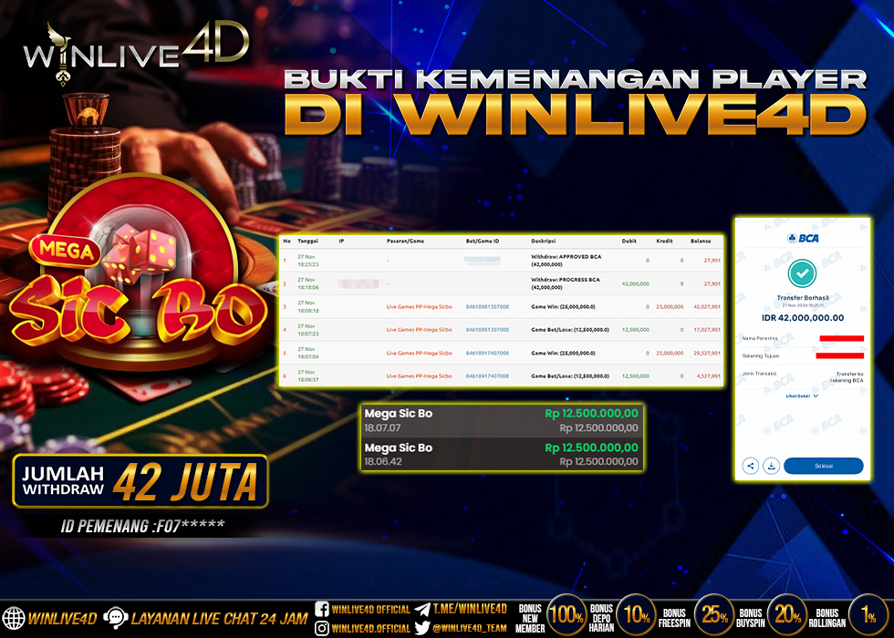 WINLIVE4D JACKPOT LIVE CASINO SICBO.,- LUNAS