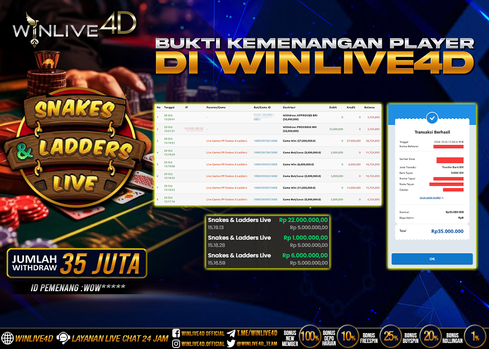 WINLIVE4D JACKPOT LIVE SNAKES & LADDERS LIVE.,- LUNAS