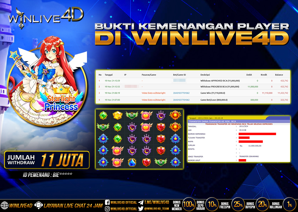 WINLIVE4D JACKPOT SLOT STARLIGHT PRINCESS Rp.11.000.000.,- LUNAS