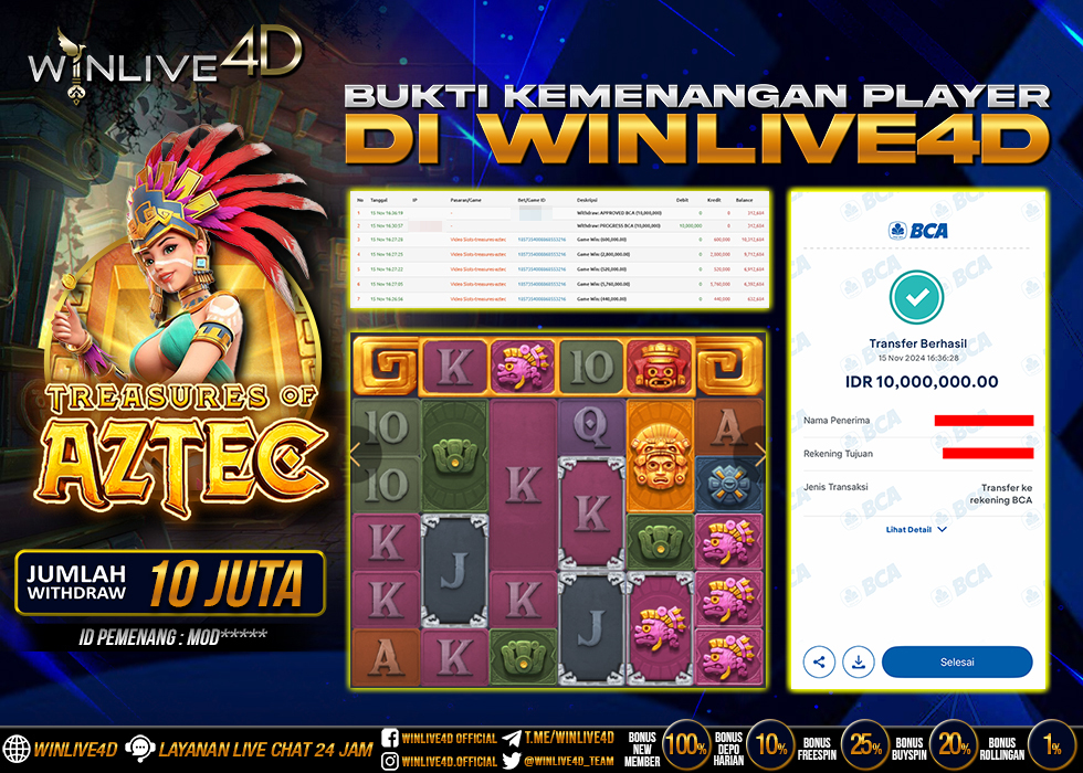 WINLIVE4D JACKPOT SLOT TREASURE OF AZTEC Rp.10.000.000.,- LUNAS