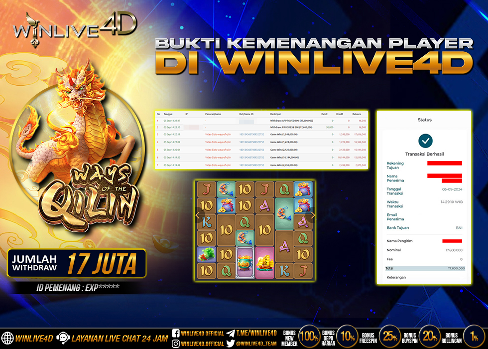 WINLIVE4D JACKPOT SLOT WAYS OF THE QILIN Rp.17.600.000.,- LUNAS