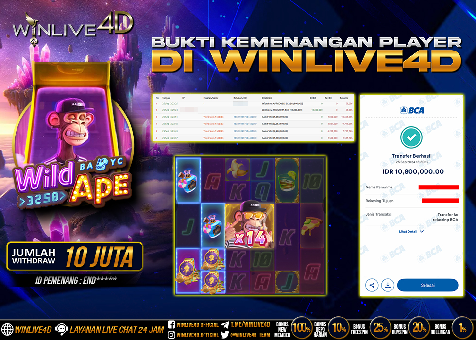 WINLIVE4D JACKPOT WILD APE Rp.20.800.000.,- LUNAS