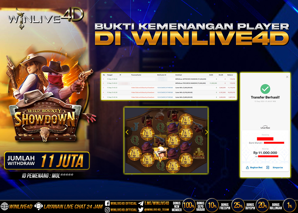 WINLIVE4D JACKPOT WILD BOUNTY SHOWDOWN Rp.11.000.000.,- LUNAS