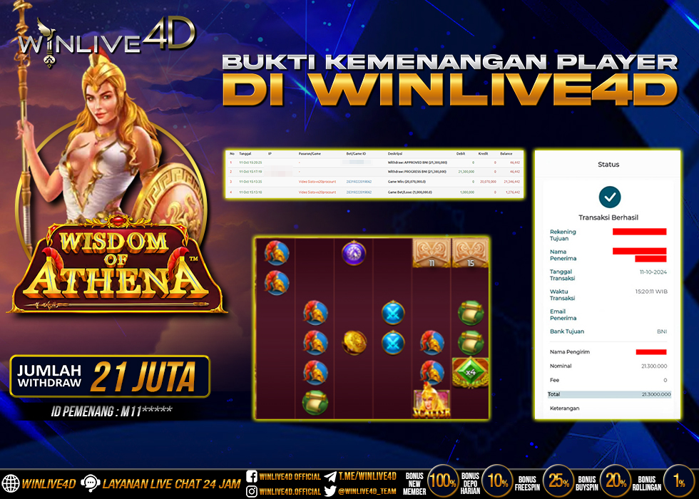 WINLIVE4D JACKPOT SLOT WISDOM OF ATHENA RP.21.300.000.,- LUNAS