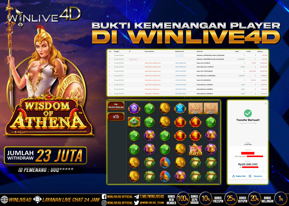 WINLIVE4D JACKPOT WISDOM OF ATHENA Rp.23.000.000.,- LUNAS