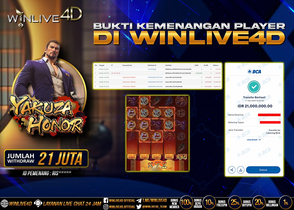 WINLIVE4D JACKPOT SLOT YAKUZA HONOR Rp.21.000.000.,- LUNAS