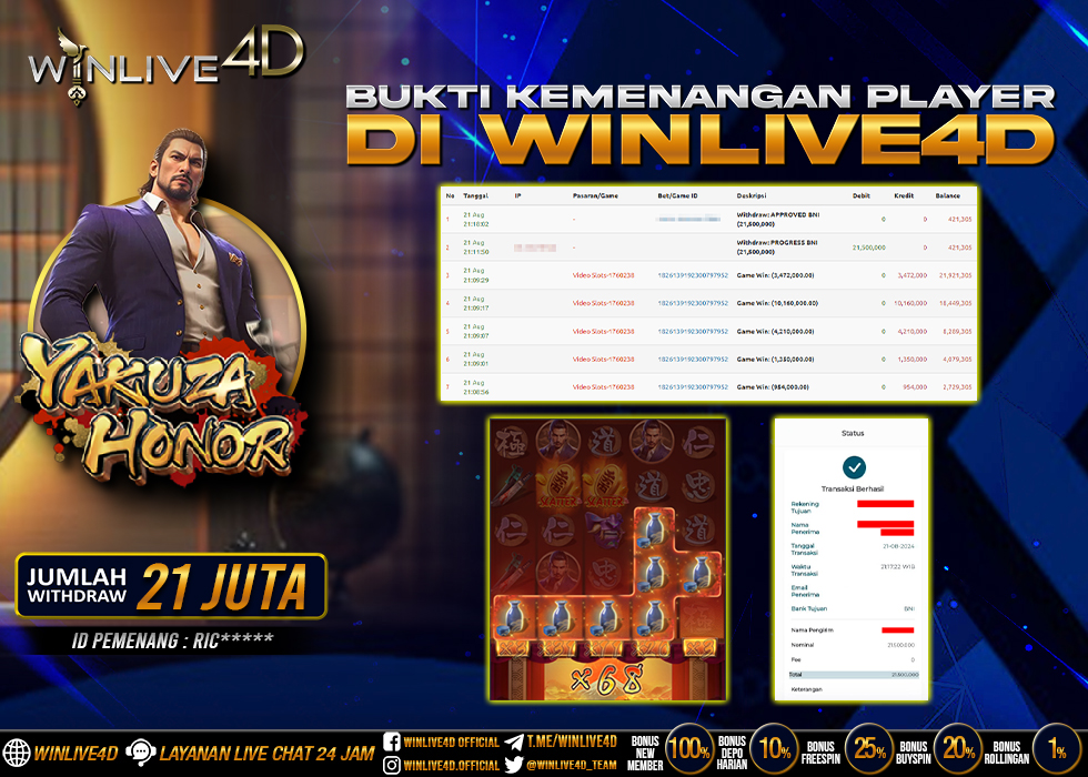 WINLIVE4D JACKPOT YAKUZA HONOR Rp.21.000.000.,- LUNAS