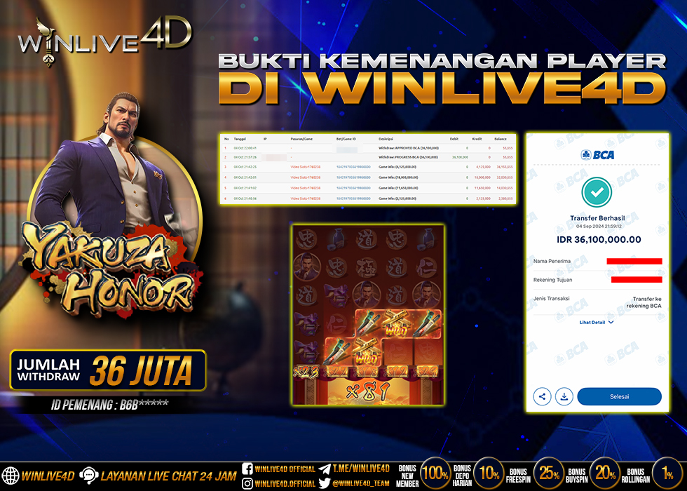 WINLIVE4D JACKPOT SLOT YAKUZA HONOR Rp.36.100.000.,- LUNAS