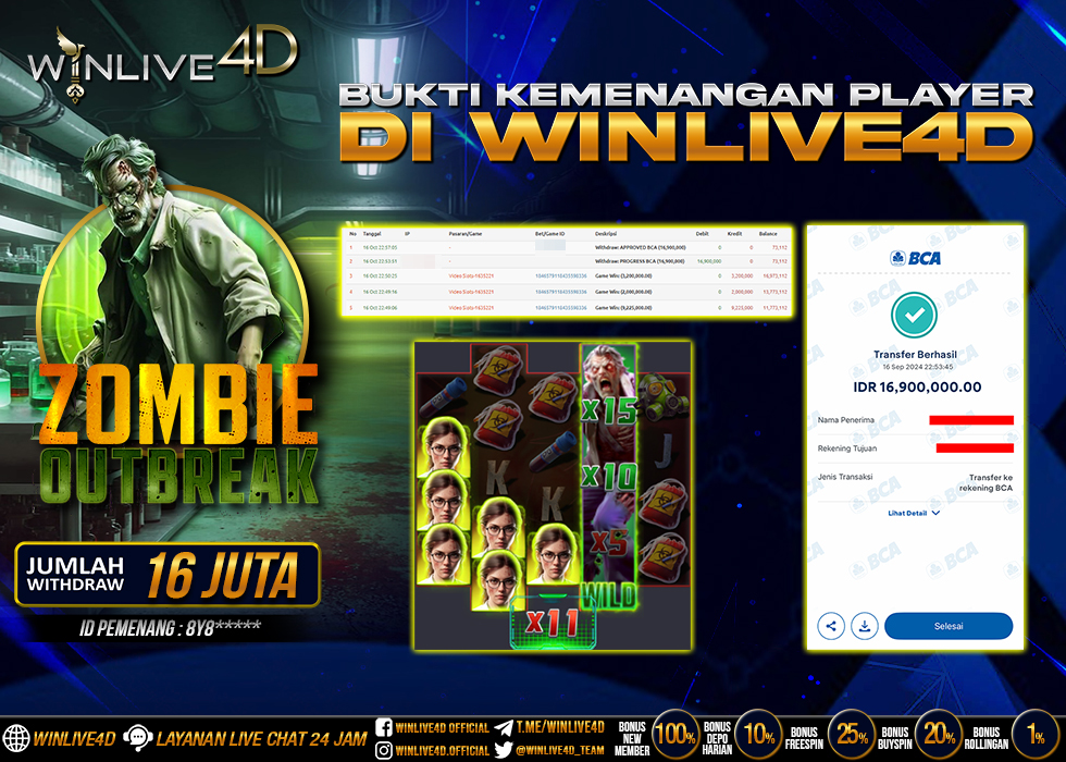 WINLIVE4D JACKPOT ZOMBIE OUTBREAK Rp.16.900.000.,- LUNAS